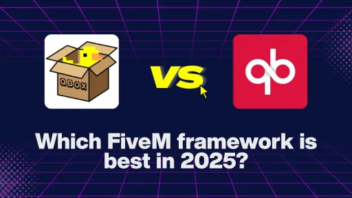 Qbox vs QBCore framework comparison, showing both logos with a "VS" graphic in the middle.